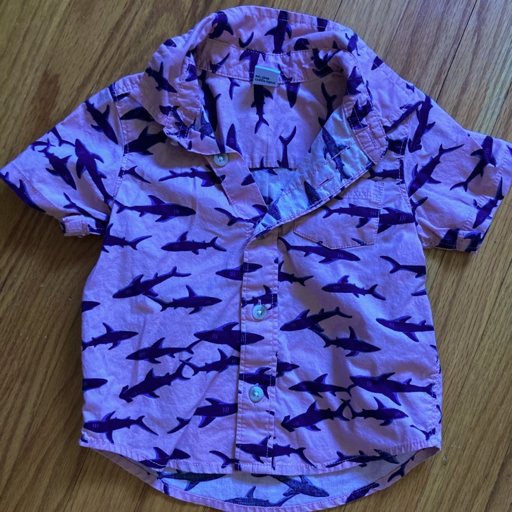 Pink Old Navy Button down with sharks.